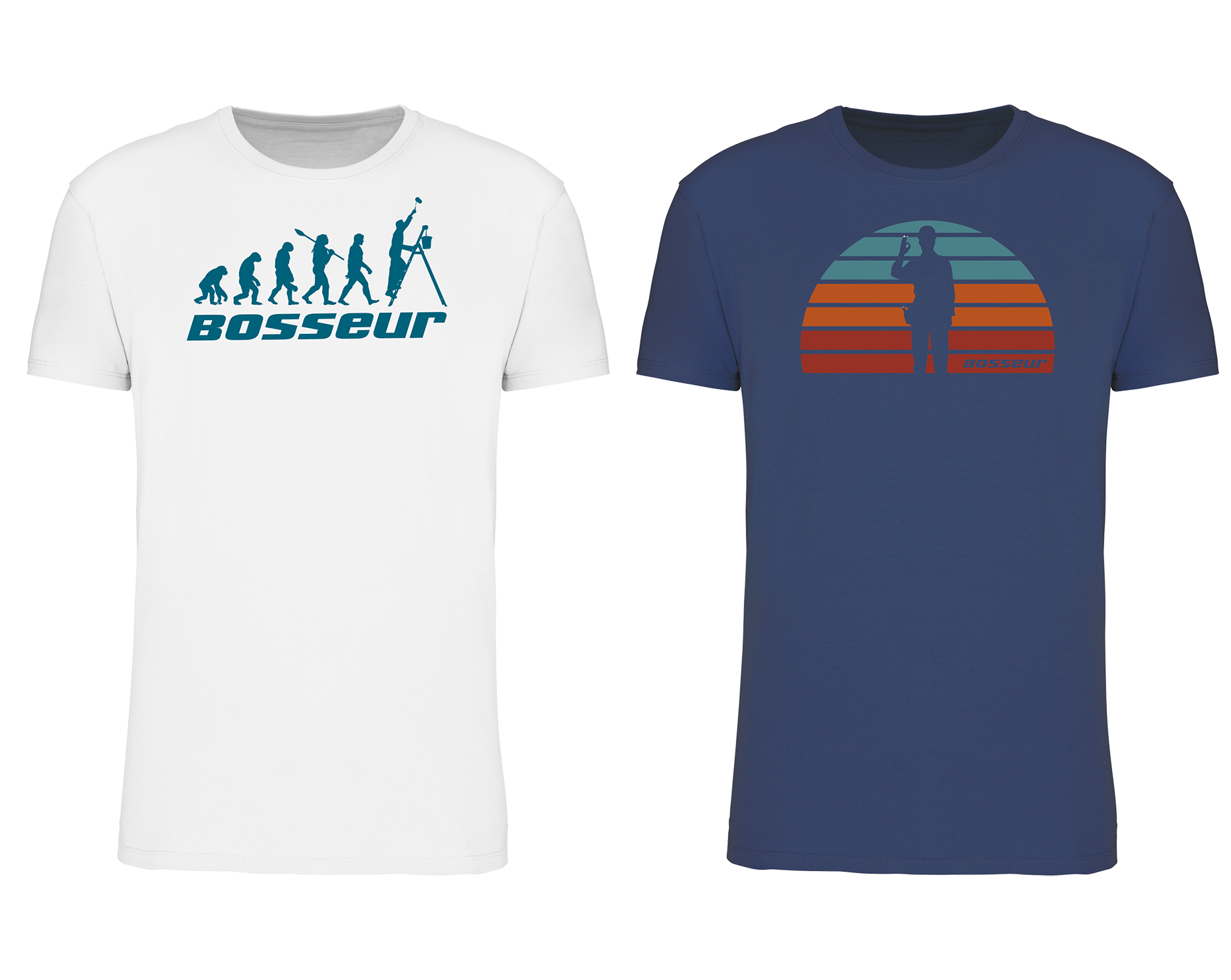 Lot 2 Tee-shirts Bosseur EVO. BLANC -