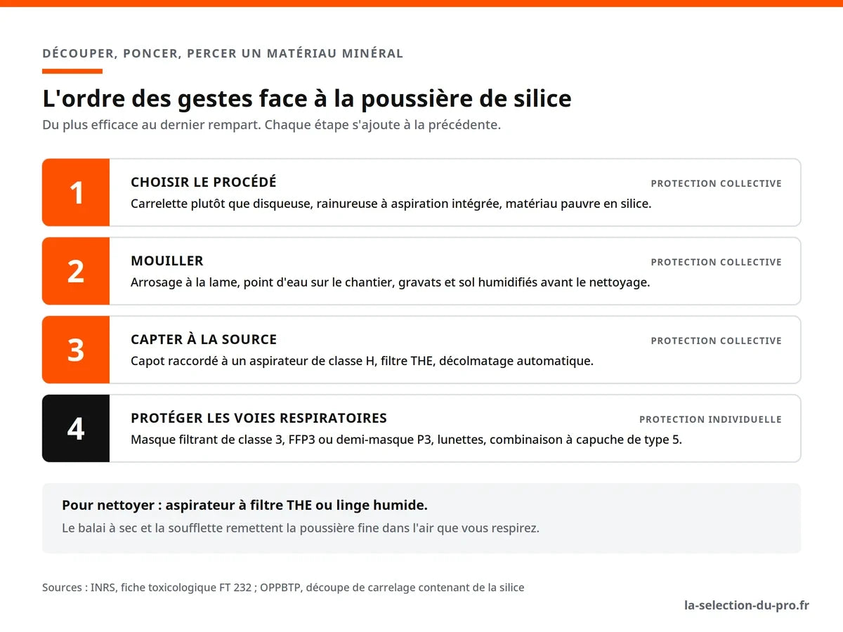 Ordre des gestes face à la poussière de silice sur chantier