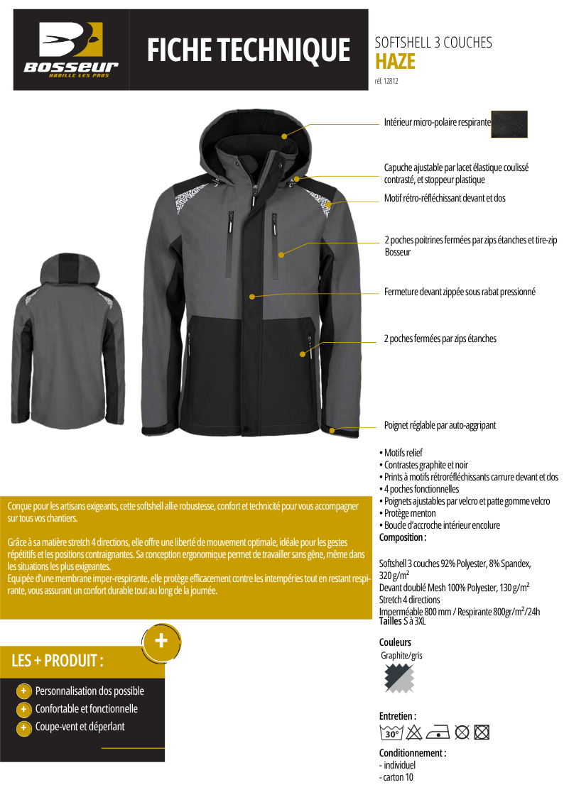 Veste Softshell 3 couches BOSSEUR Haze