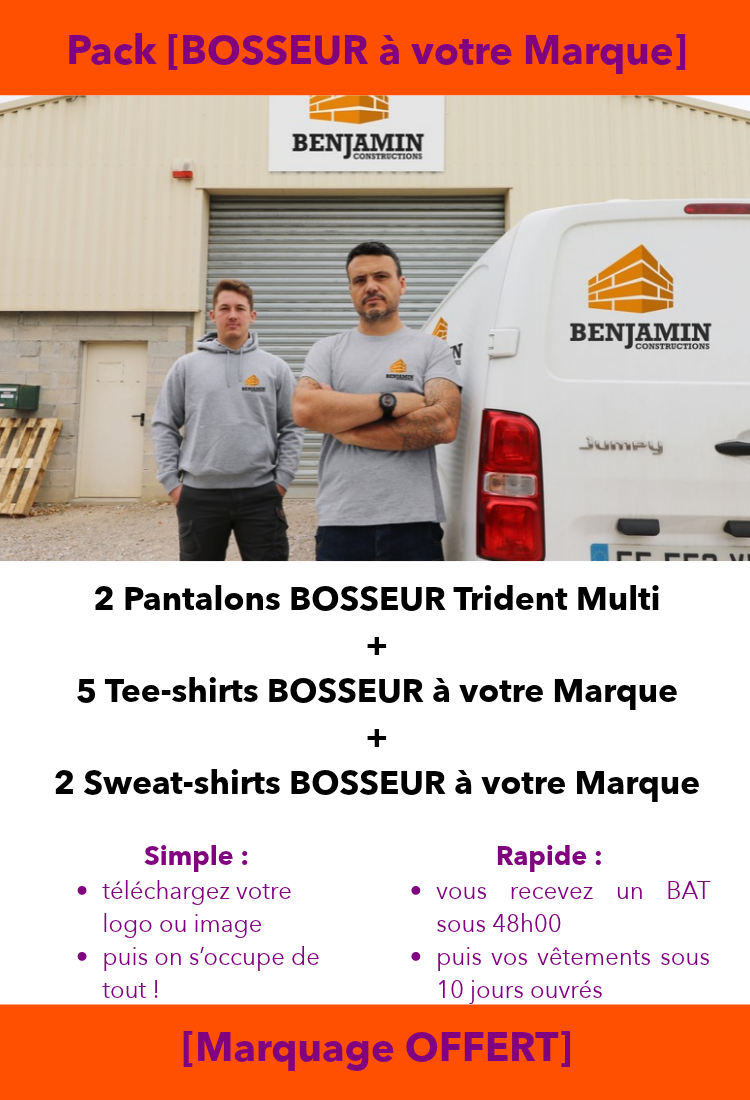 Pack [BOSSEUR à votre Marque] 2 Trident Multi + 5 Tee-shirts + 2 Sweats [Marquage OFFERT]