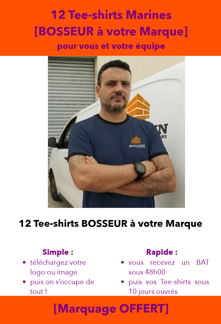 Pack [BOSSEUR à Votre Marque] 12 Tee-shirts Marines [Marquage OFFERT]