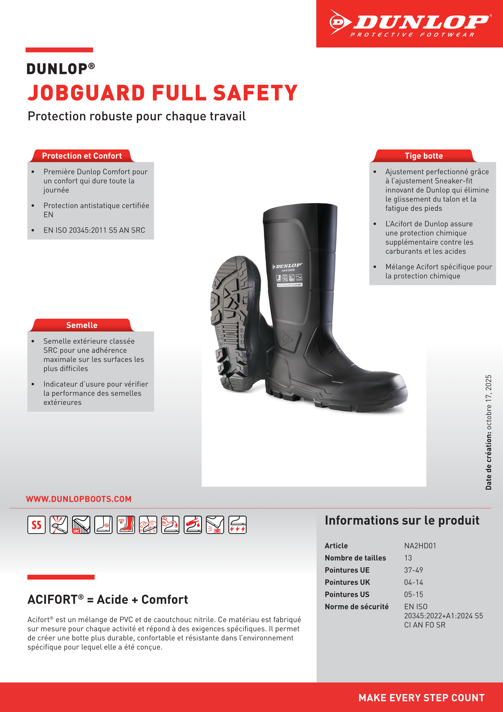 Bottes de sécurité DUNLOP JobGUARD Full Safety NA2HD01 - 